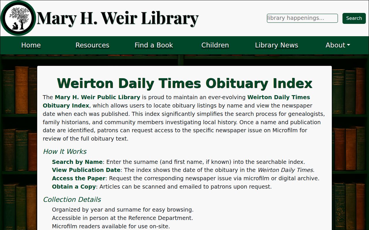 Weirton obituary index used to extend a previous-residents address trail