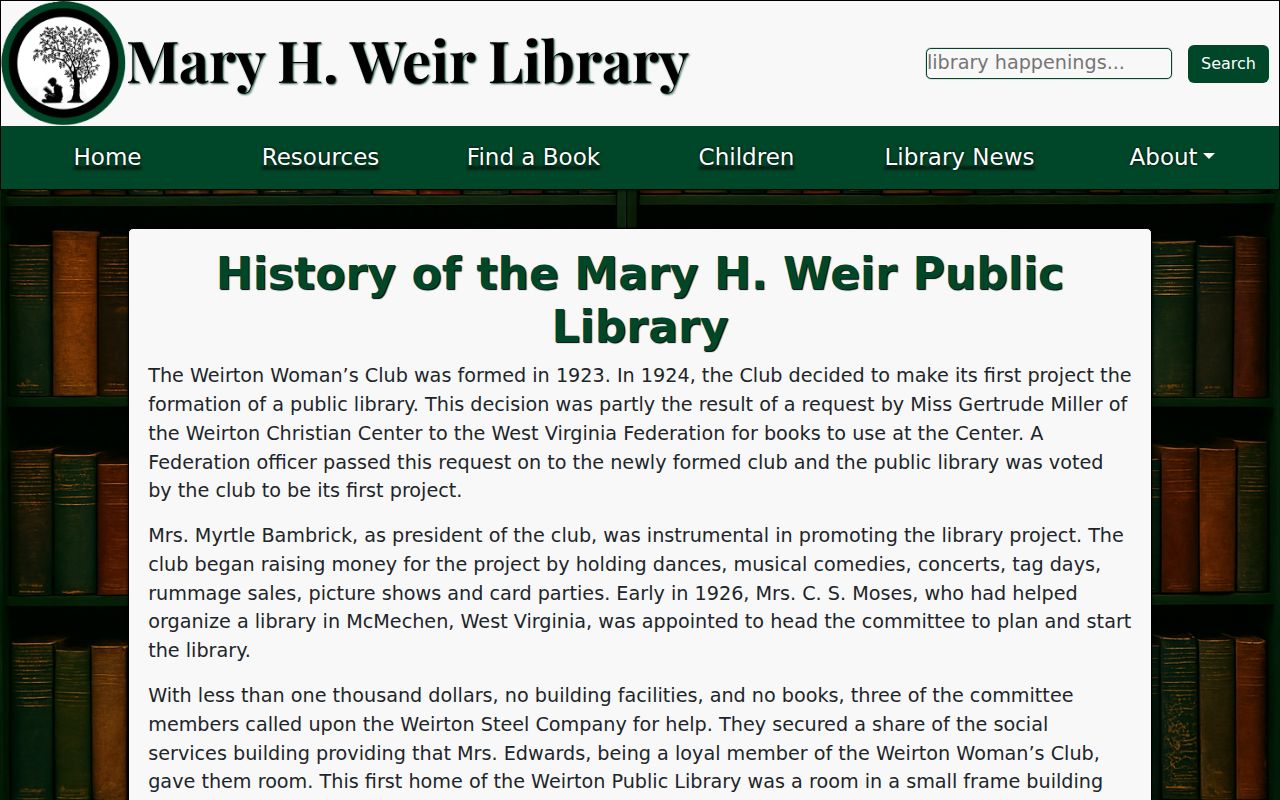 Mary H. Weir Public Library history page describing local research and microfilm milestones