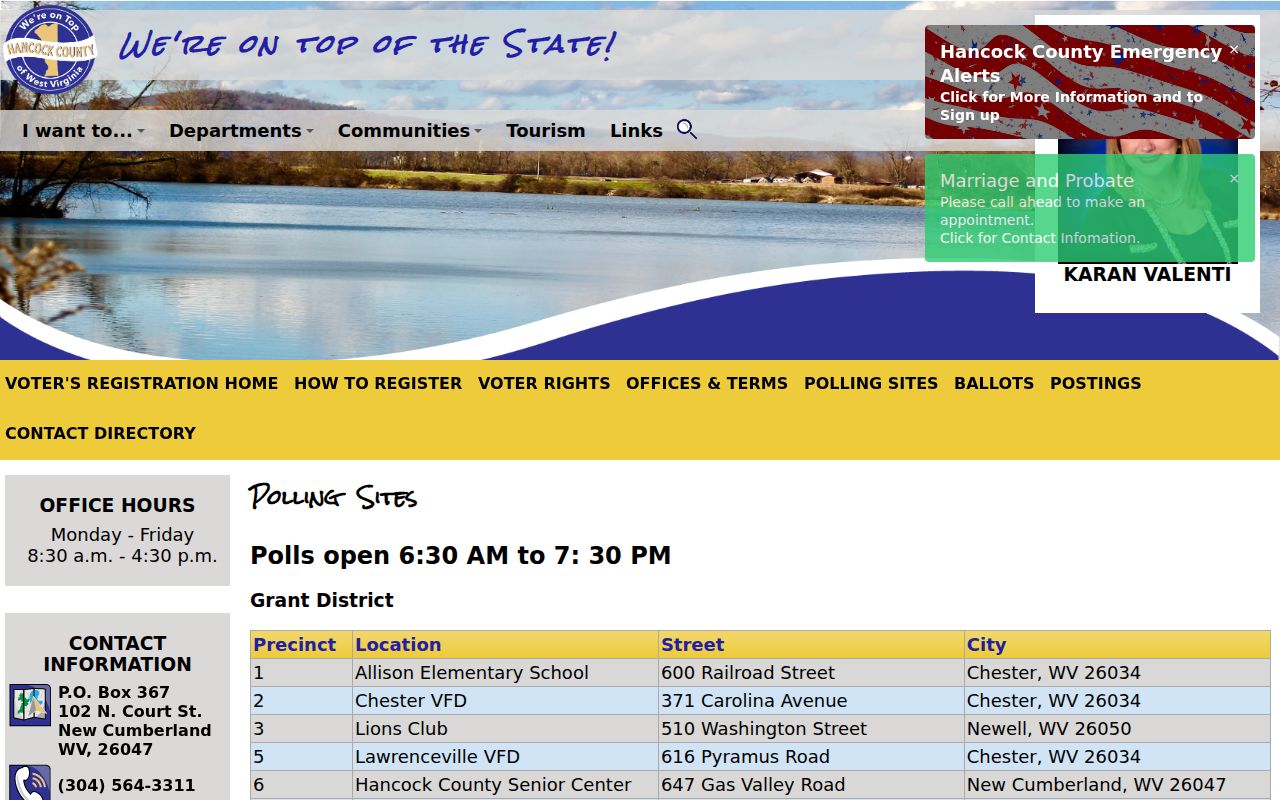 Hancock County polling locations that provide civic context for Weirton blocks