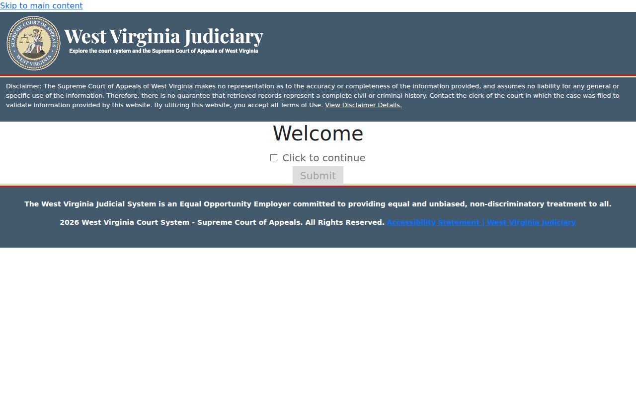 West Virginia Magistrate Court Case Search entry screen used for Weirton name checks